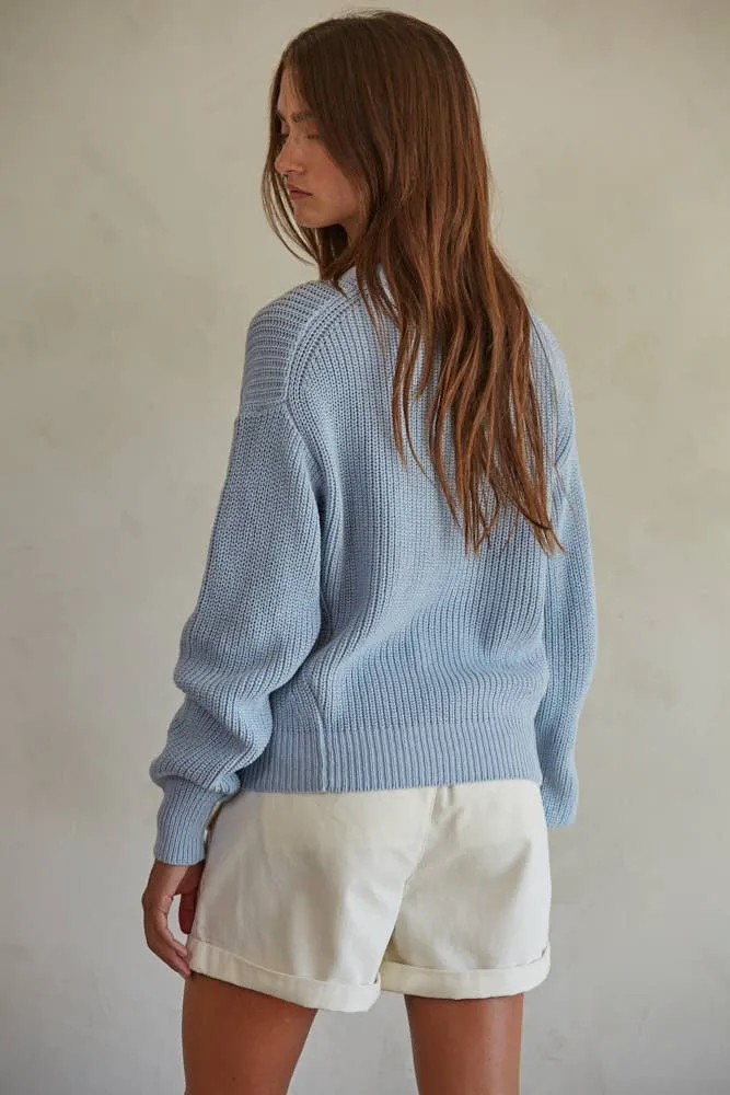 Knit Cotton Sweater Ribbed Long Sleeve Pullover Top