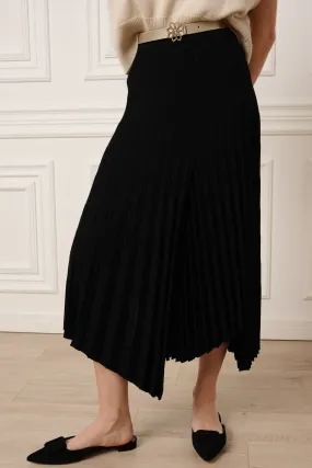 Lia Jersey Wool Pleated Midi Skirt in Black