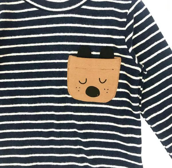 L/S Stripe Top w/ Brown Dog Pocket