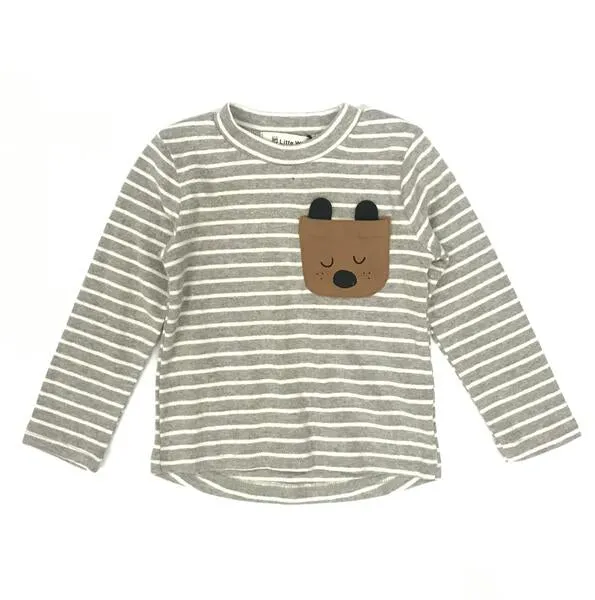 L/S Stripe Top w/ Brown Dog Pocket