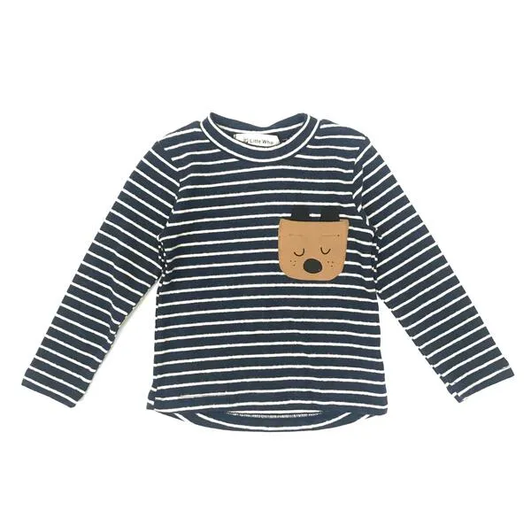 L/S Stripe Top w/ Brown Dog Pocket