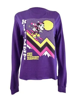 Mad Engine Junior's Disney Mickey Mouse Ski Graphic T-Shirt Purple Size Small