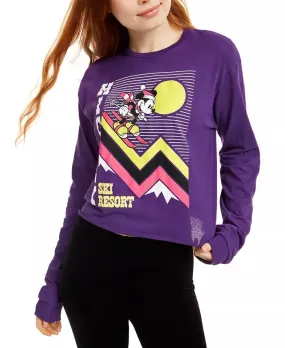 Mad Engine Junior's Disney Mickey Mouse Ski Graphic T-Shirt Purple Size Small