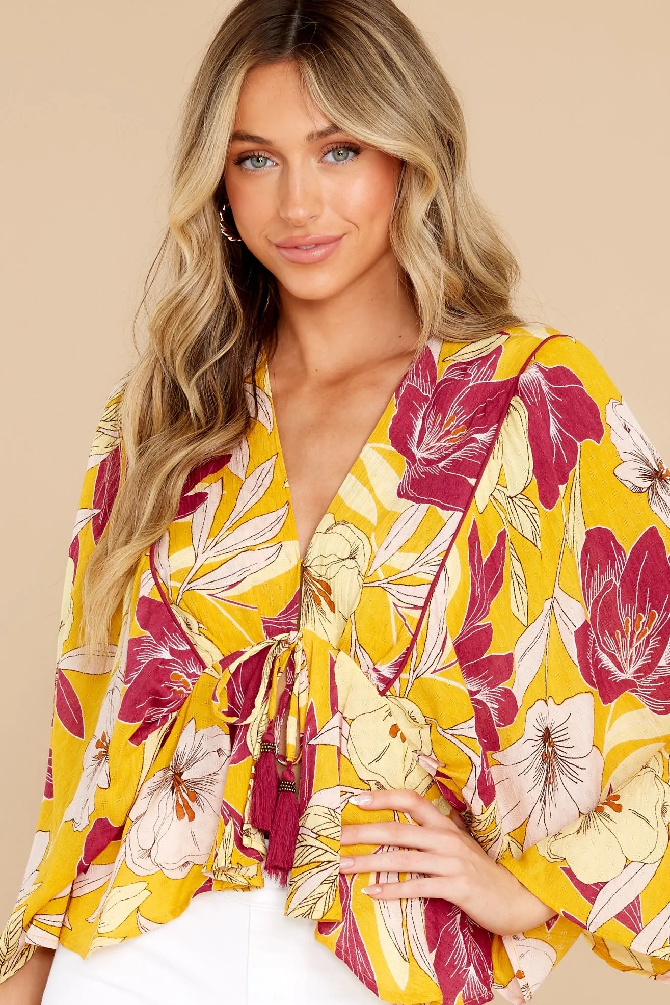 Mad Love Gold Floral Batwing Top