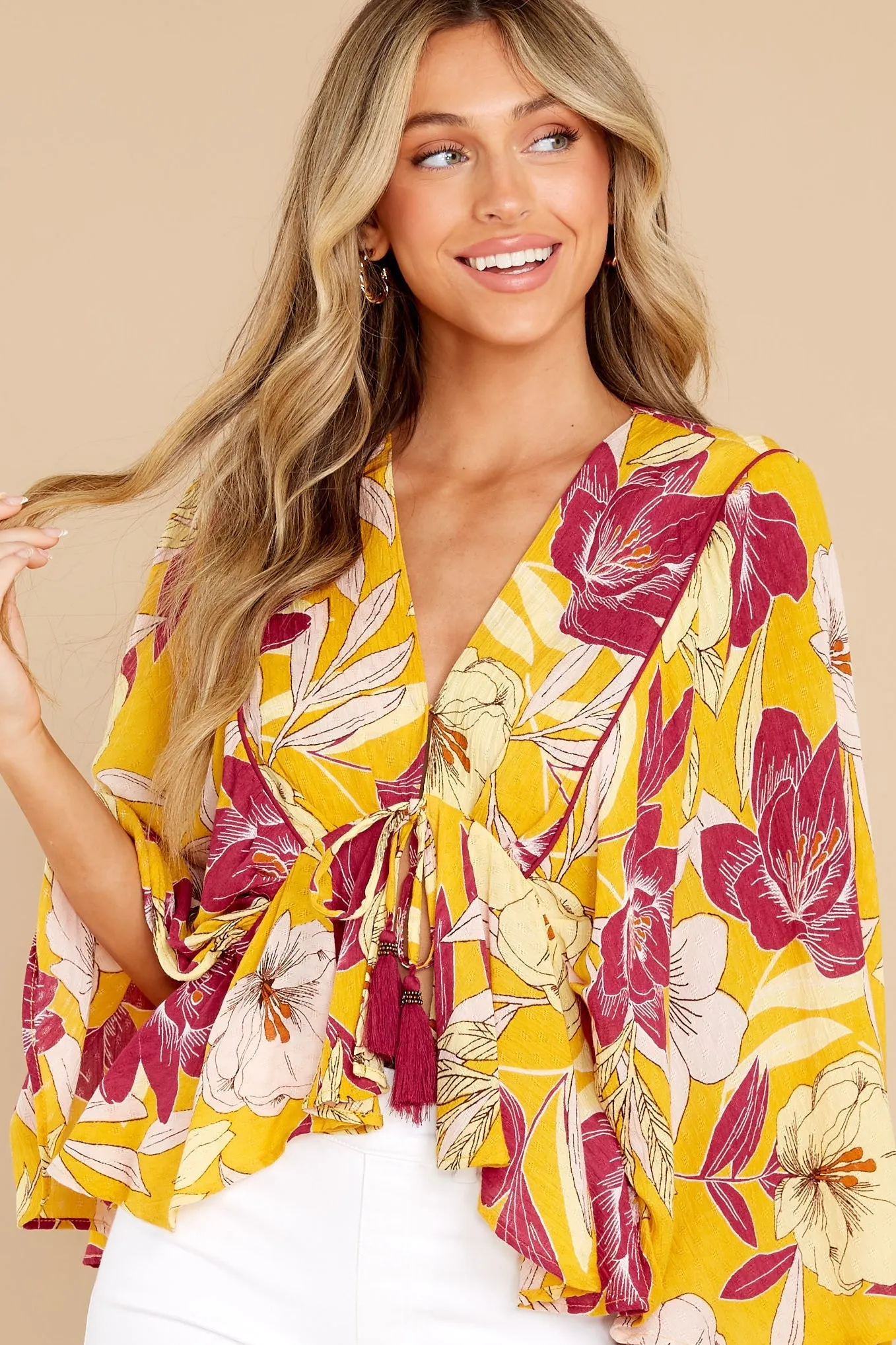 Mad Love Gold Floral Batwing Top