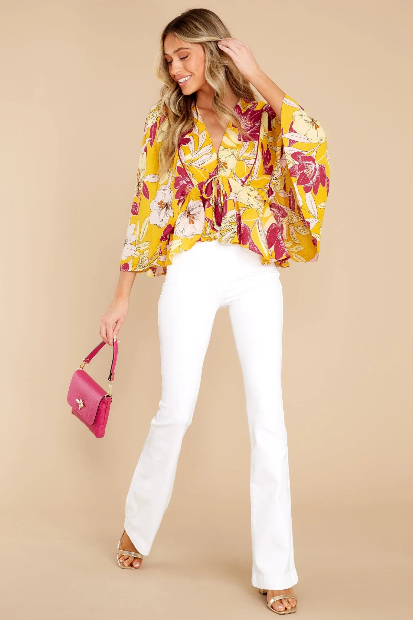 Mad Love Gold Floral Batwing Top