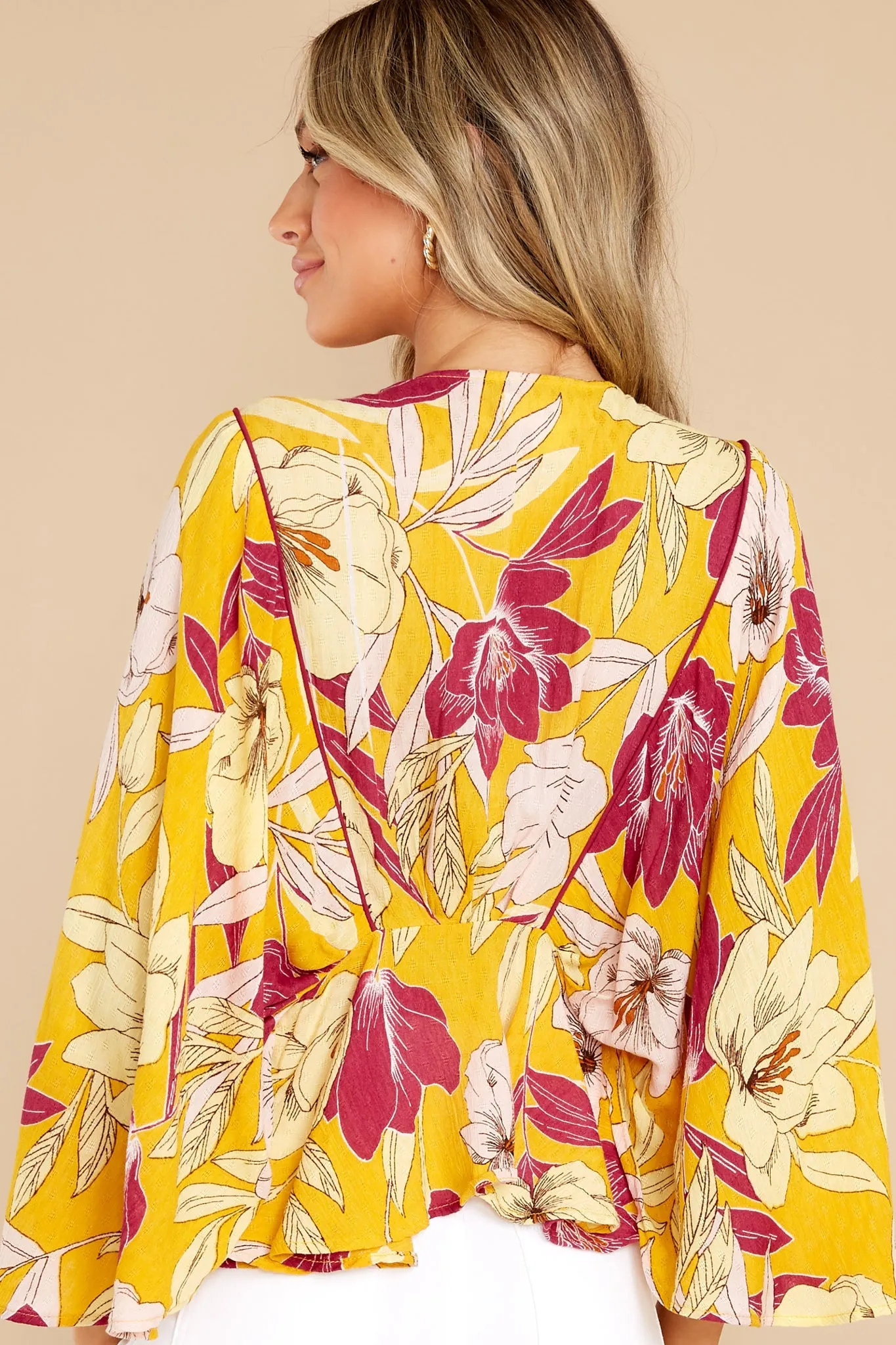 Mad Love Gold Floral Batwing Top