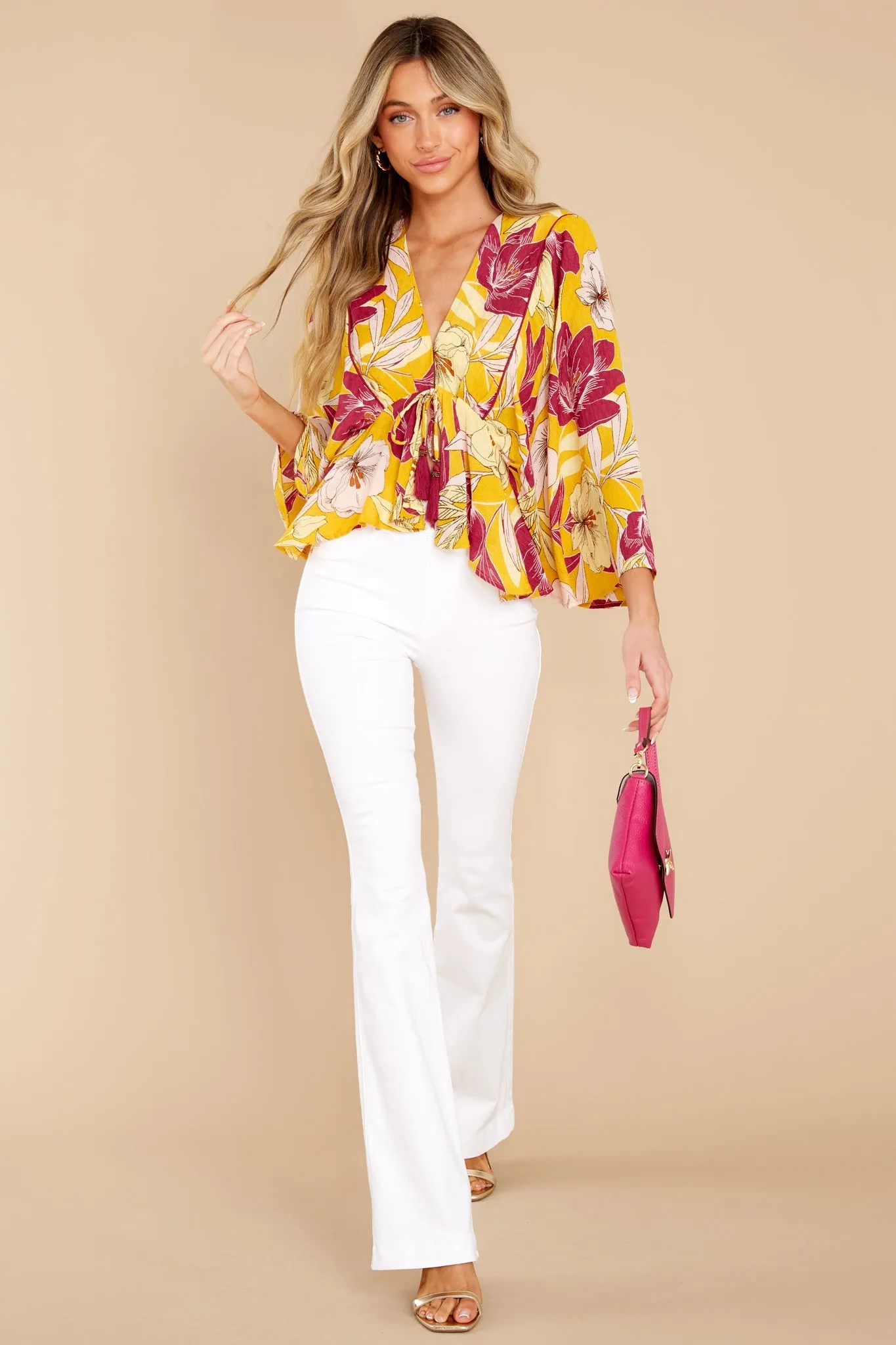 Mad Love Gold Floral Batwing Top