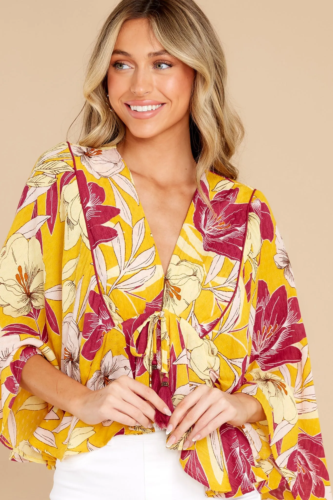 Mad Love Gold Floral Batwing Top