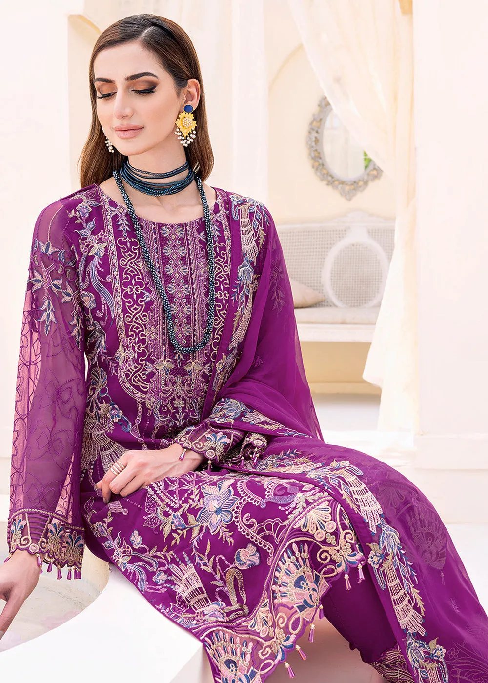 Magenta Embroidered Suit - Ramsha Chiffon Vol 23 - #F-2307