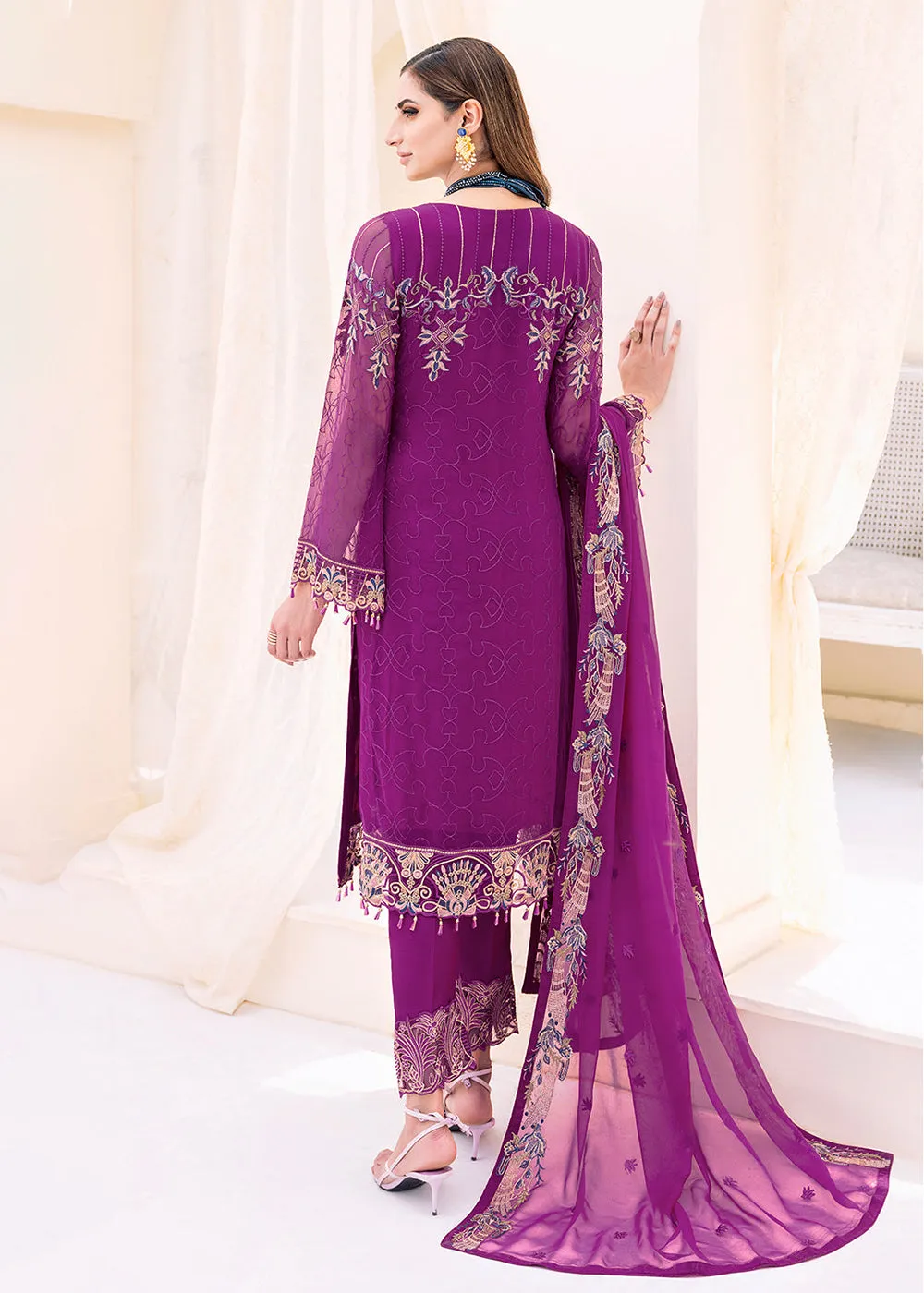 Magenta Embroidered Suit - Ramsha Chiffon Vol 23 - #F-2307