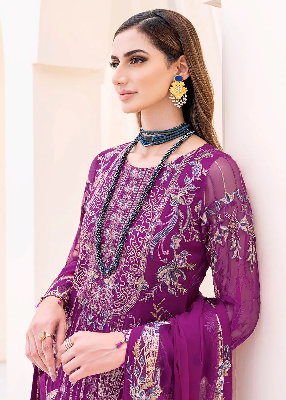 Magenta Embroidered Suit - Ramsha Chiffon Vol 23 - #F-2307