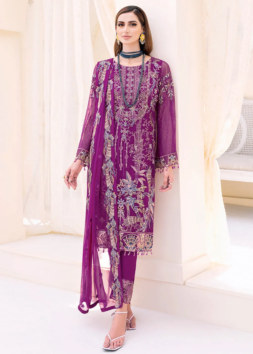 Magenta Embroidered Suit - Ramsha Chiffon Vol 23 - #F-2307