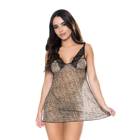 Magic Silk Purrrfect Chemise & Thong Set Leopard L/XL