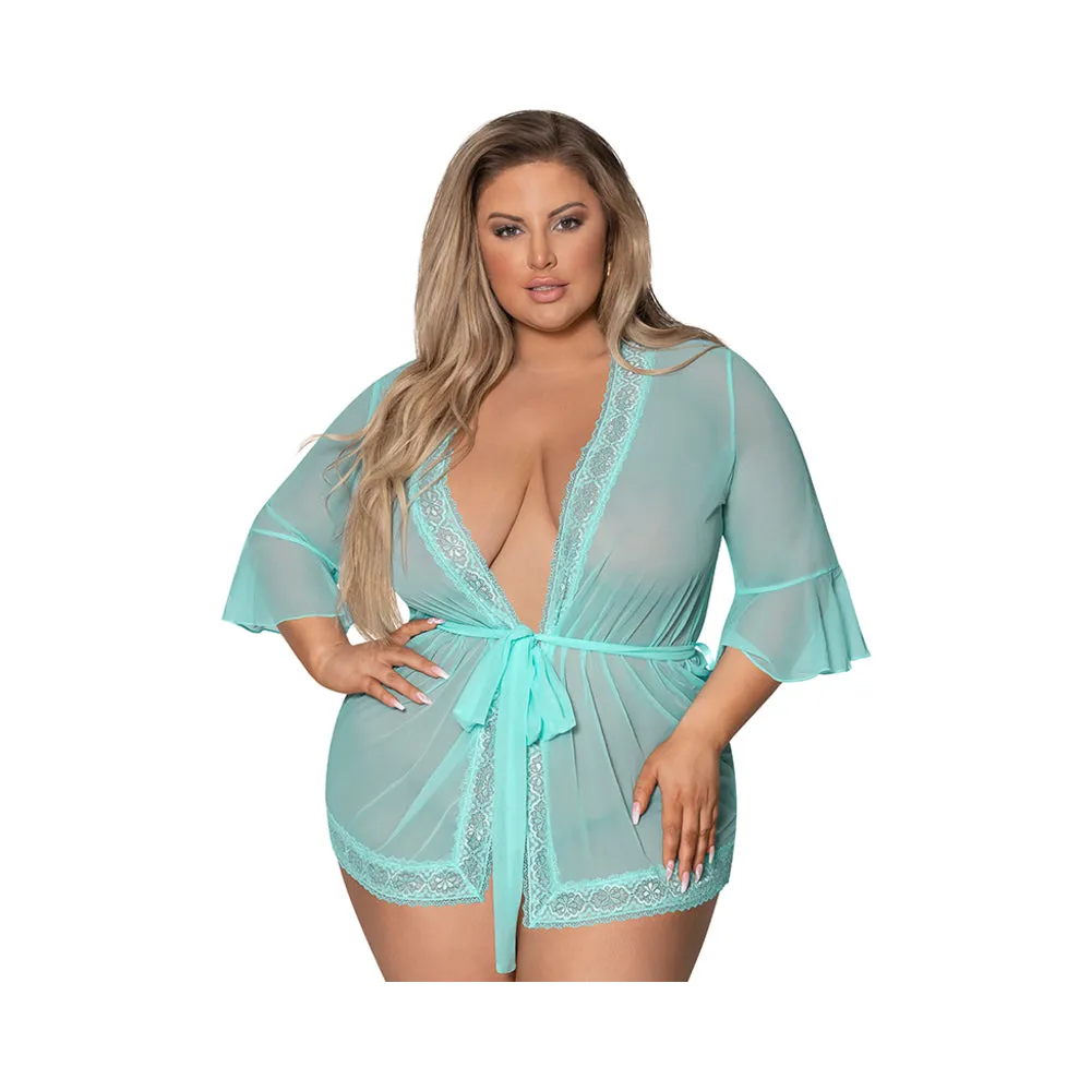 Magic Silk Seabreeze Robe With Lace Trim Turquoise Queen Size