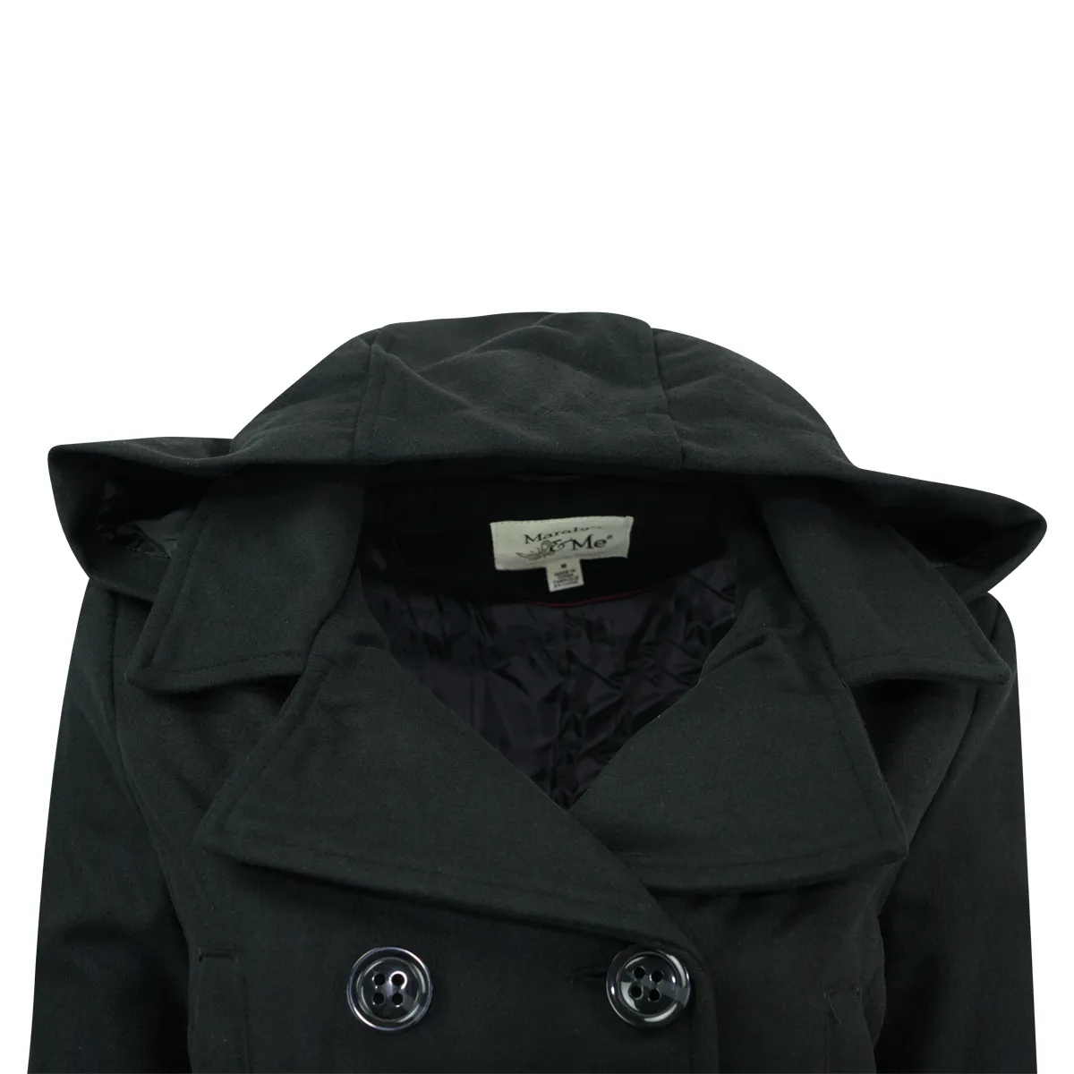 Maralyn & Me Double-Breasted Hooded Wool Peacoat Black S