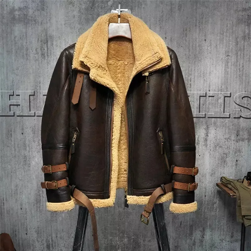 Men’s Aviator Dark Brown Leather Shearling Jacket