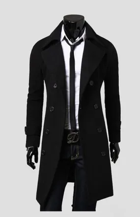 Men's Double Breasted Lengthened Simple Wool Coat