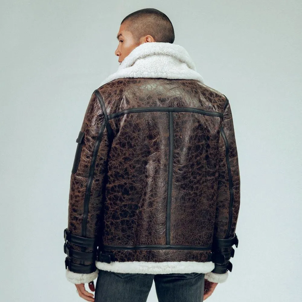 Men’s Double Tone Brown Shearling Aviator Jacket