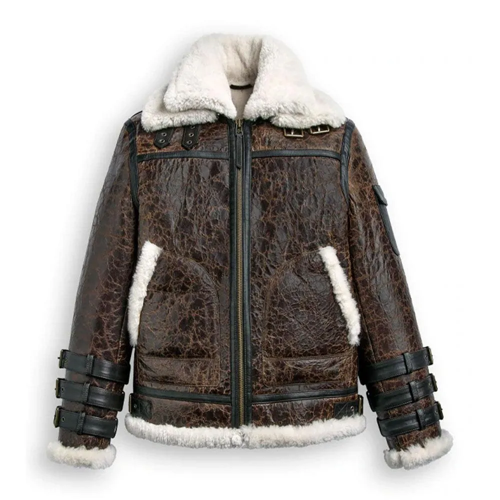 Men’s Double Tone Brown Shearling Aviator Jacket