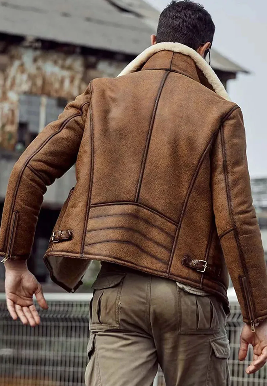 Men’s Tan Brown Leather Shearling Jacket