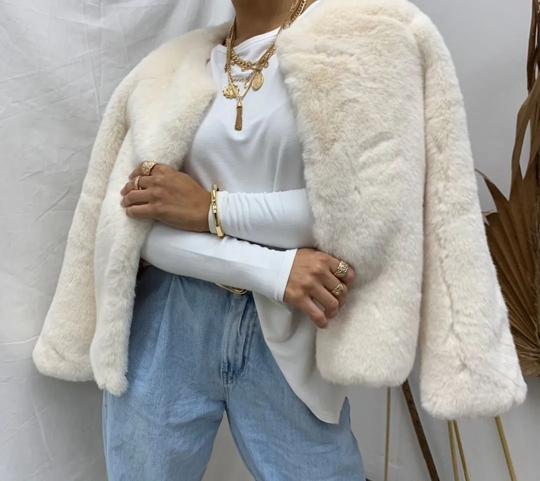 Millie faux fur jacket available in Sage, Milk, Latte, and Black