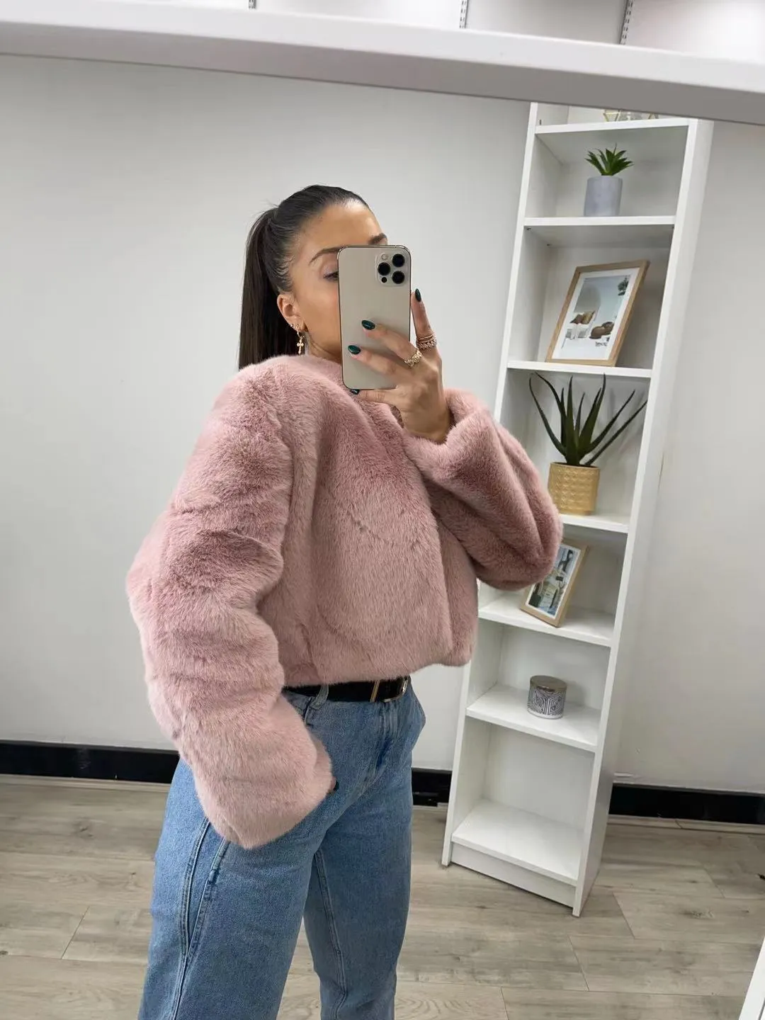 Millie faux fur jacket available in Sage, Milk, Latte, and Black