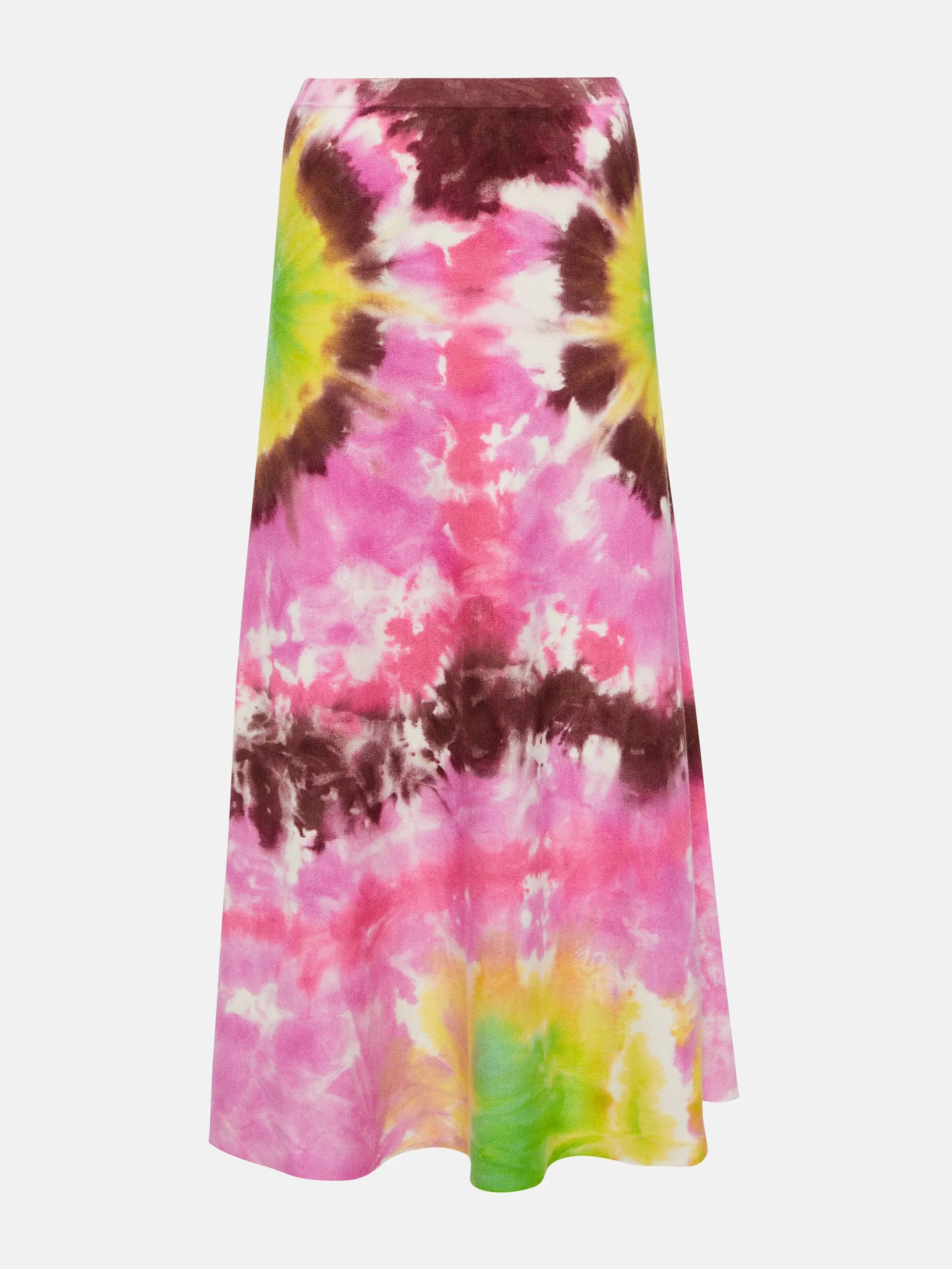 Multicoloured tie-dye silk and cashmere midi skirt