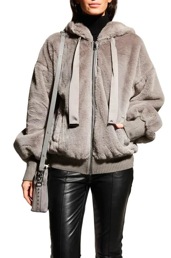 Onyx Hooded Faux Fur Coat - Slate Grey