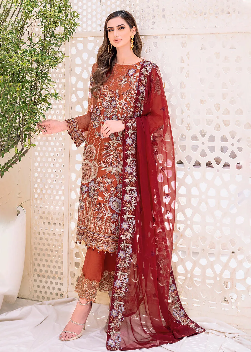 Orange Embroidered Suit - Ramsha Chiffon Vol 23 - #F-2303