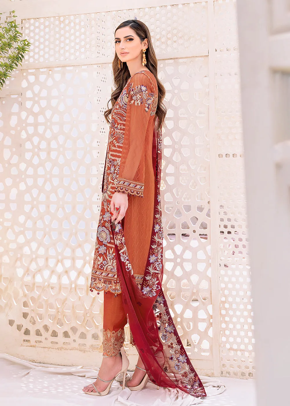 Orange Embroidered Suit - Ramsha Chiffon Vol 23 - #F-2303