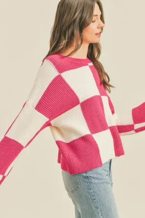 Oversized Checkerboard Pullover Hot Pink Checker