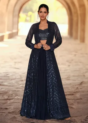 Party Style Navy Blue Georgette Designer Lehenga Choli