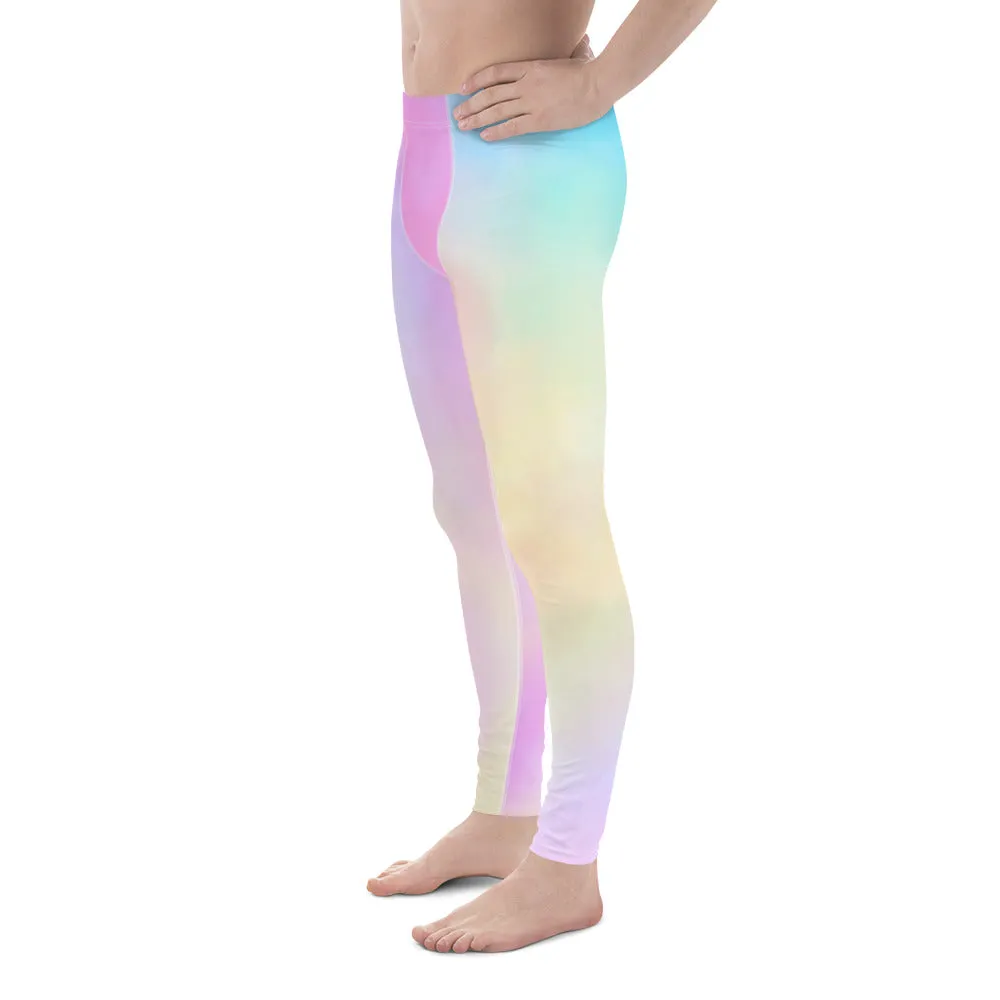 Pastel Pink Abstract Men's Leggings, Fun Colorful Meggings Running Tights For Men-Made in USA/EU/MX