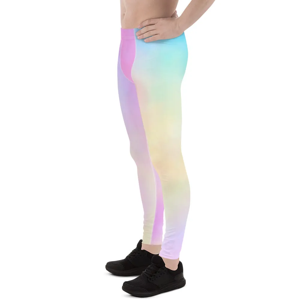 Pastel Pink Abstract Men's Leggings, Fun Colorful Meggings Running Tights For Men-Made in USA/EU/MX