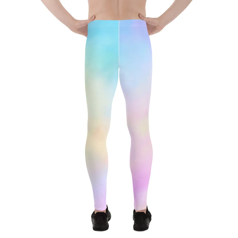 Pastel Pink Abstract Men's Leggings, Fun Colorful Meggings Running Tights For Men-Made in USA/EU/MX