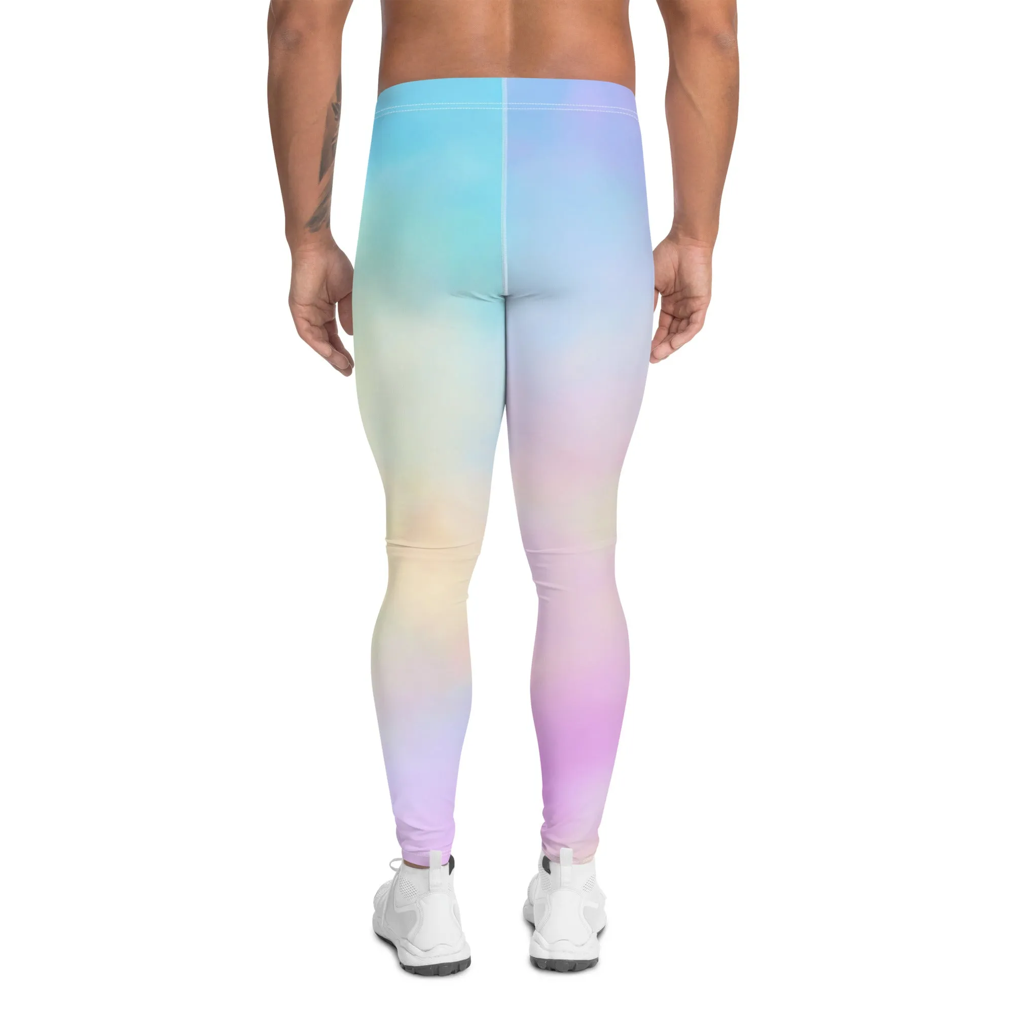 Pastel Pink Abstract Men's Leggings, Fun Colorful Meggings Running Tights For Men-Made in USA/EU/MX