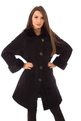 Persian Lamb Fur  Coat 3/4  with Mink Hood & Cuffs