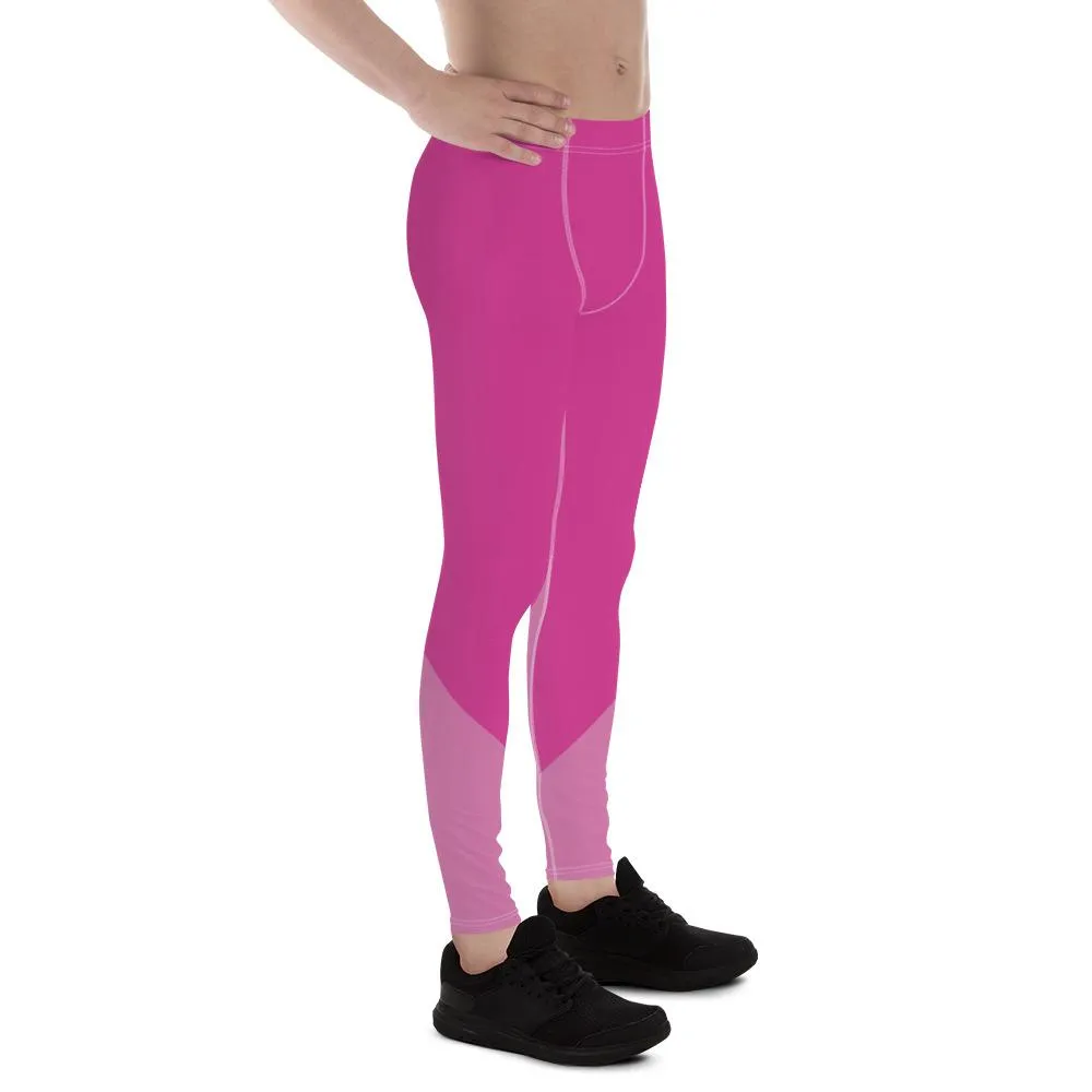 Pink Color Block Colorful Meggings, Pink Shade Duo Colors Premium Men's Leggings Meggings Tights Pants- Made in USA/ EU