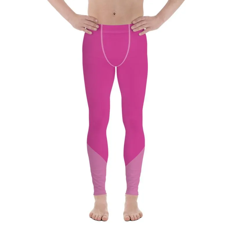 Pink Color Block Colorful Meggings, Pink Shade Duo Colors Premium Men's Leggings Meggings Tights Pants- Made in USA/ EU