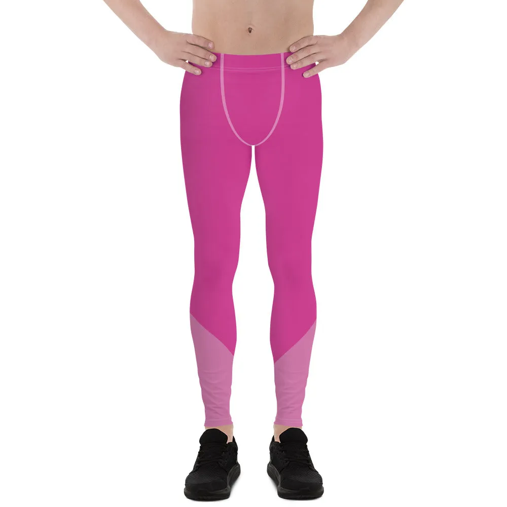 Pink Color Block Colorful Meggings, Pink Shade Duo Colors Premium Men's Leggings Meggings Tights Pants- Made in USA/ EU