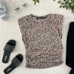 Power Shoulder Ruched Tank - Leopard