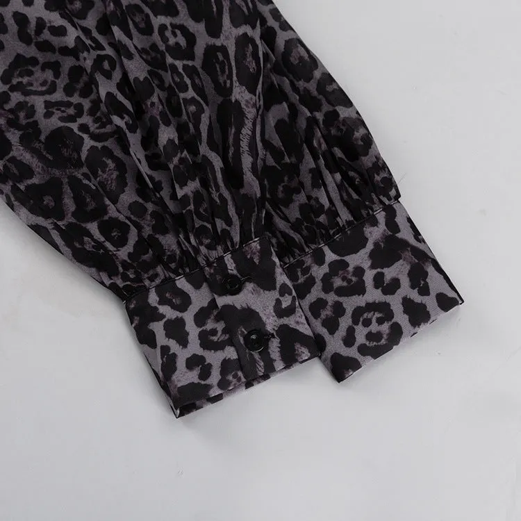 Pre Order:  Leopard Print Long Sleeved Chiffon Dress