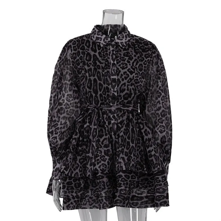 Pre Order:  Leopard Print Long Sleeved Chiffon Dress