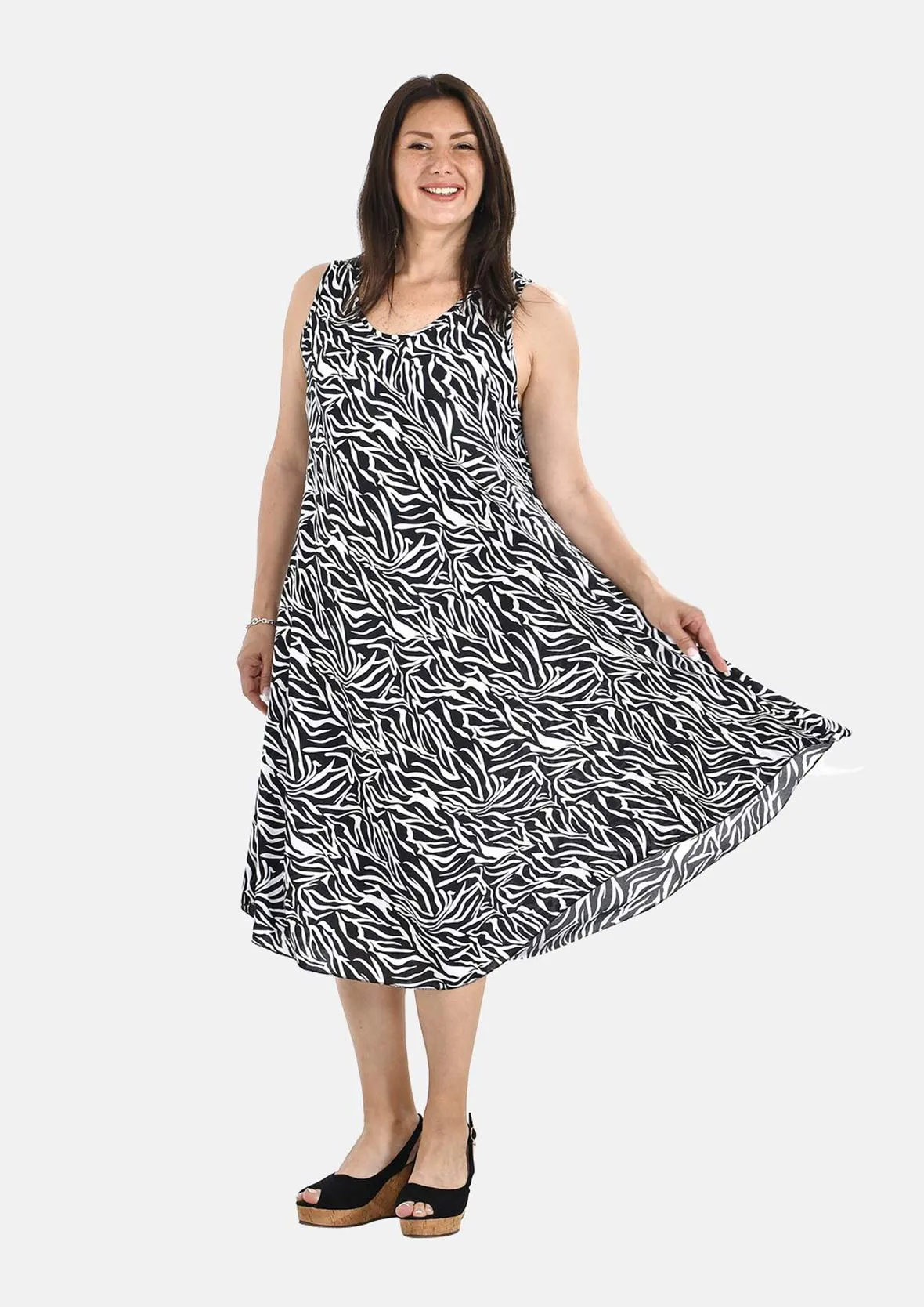 Printed Sleeveless Umbrella Dress