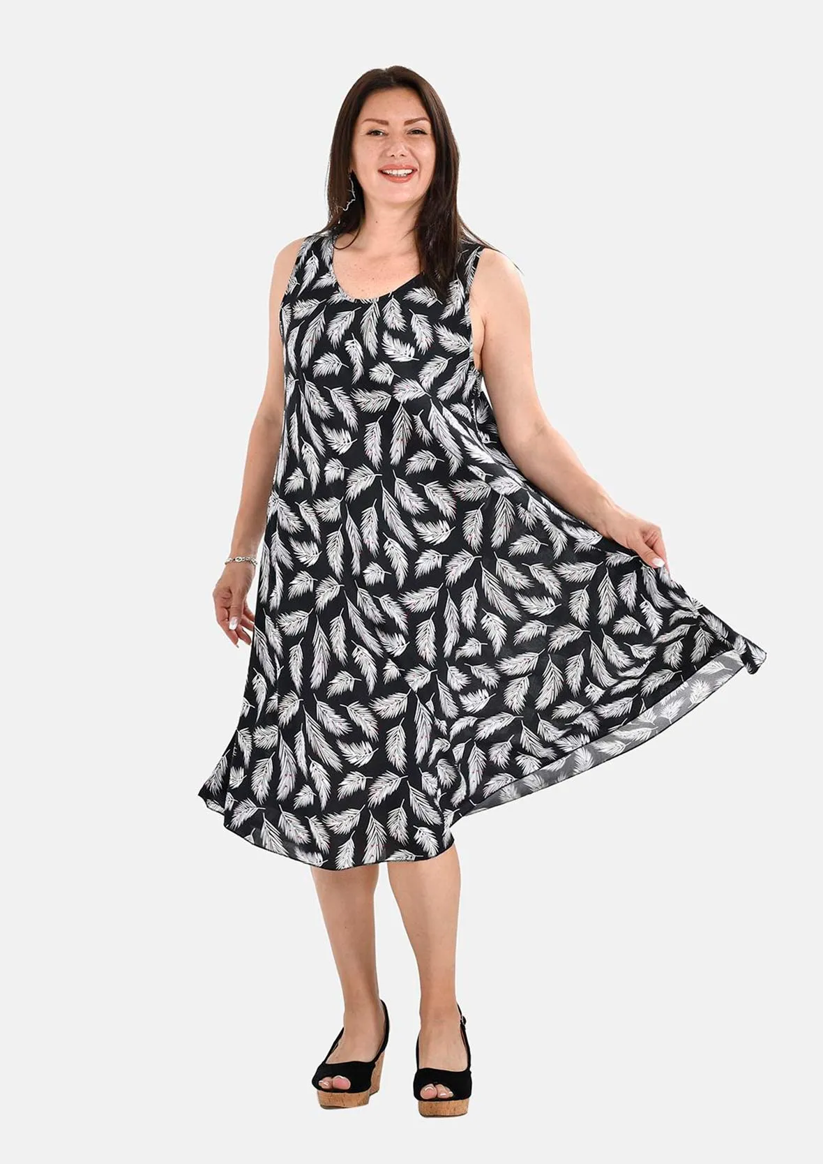 Printed Sleeveless Umbrella Dress