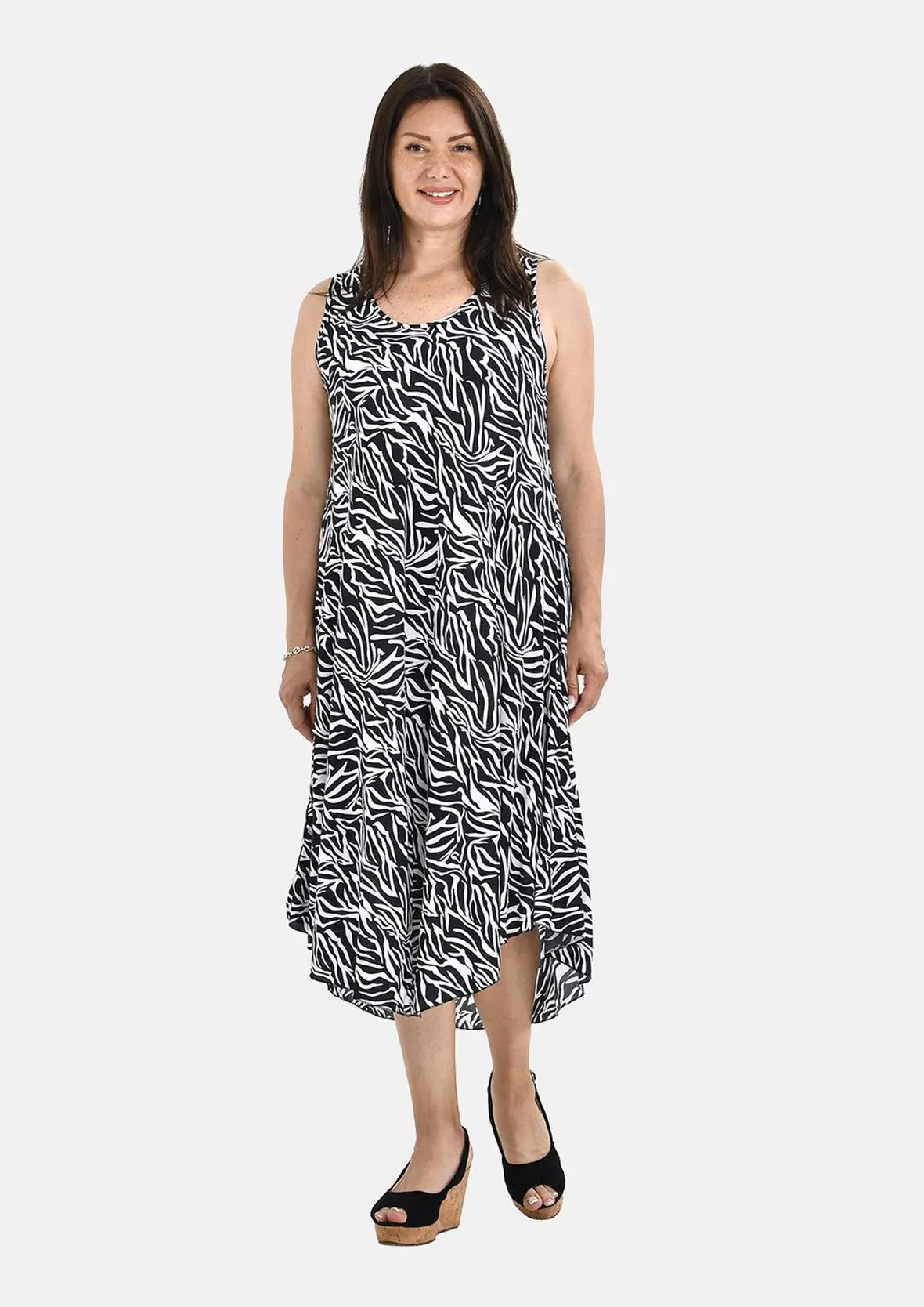 Printed Sleeveless Umbrella Dress