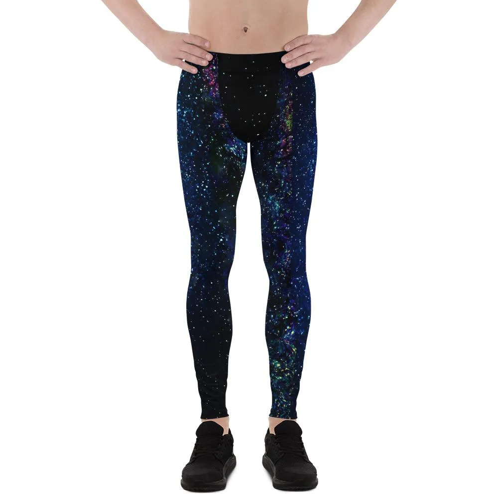 Purple Space Meggings, Best Space Galaxy Print Premium Men's Leggings Rave Party Costume Pants Meggings - Made in USA/EU/MX