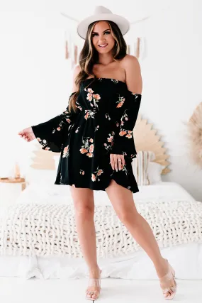 "Hope Is A Heartache" Floral Off The Shoulder Dress (Black/Coral)