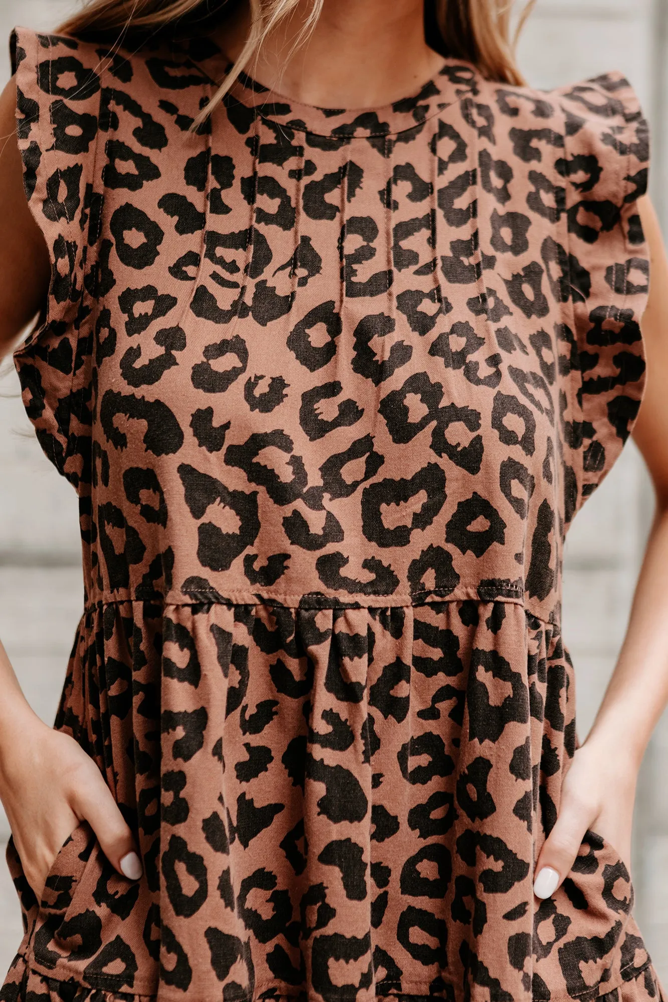 "Moves Like Jagger" Tiered Ruffled Leopard Print Dress (Mocha)